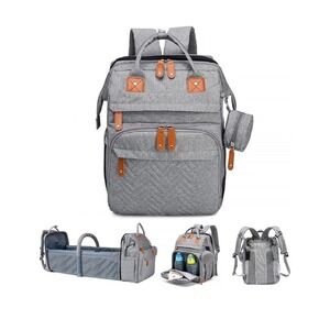 Multifunctional Diaper Bag Backpack with Portable Bassinet Changing Station Grey